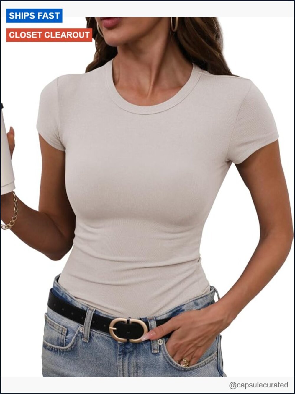 Stretchy Ribbed High Neck Slim Fitted Short Sleeve Tee
